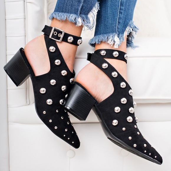 HP! Silver Metal Studded Black Booties - Picture 2 of 8
